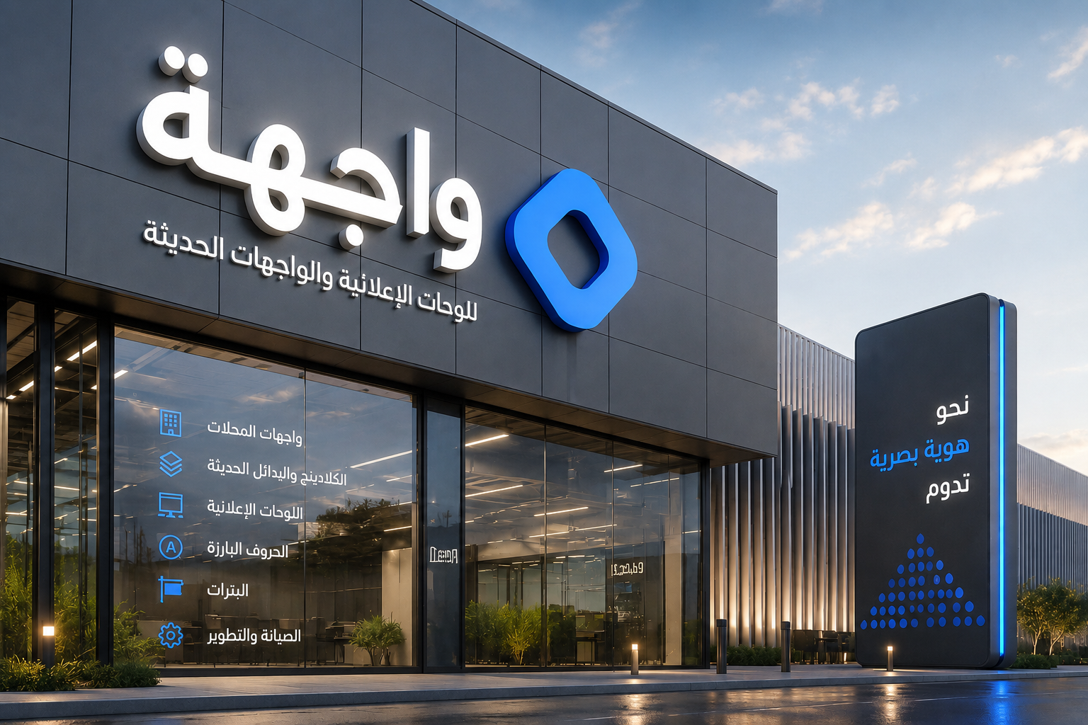 واجهة كلادينج تعرض هوية واجهة واللوجو الخاص بها